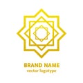 Gold geometric logo. Star of David icon with simple text. Jewish symbol concept. Luxury emblem, brand or company name.