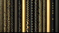 Gold geometric patterns on black rolled fabric backdrop for textured design Royalty Free Stock Photo