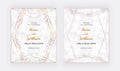 Gold geometric polygonal lines, confetti on marble background. Trendy templates for banner, flyer, poster, save the date, greeting