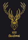 Gold geometric reindeer Christmas card, vector Royalty Free Stock Photo