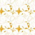 Gold geometrical texture background with stars and moons Vector illustration seamless pattern