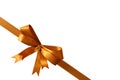 Gold Gift Bow Ribbon Isolated On White Background Corner Diagonal