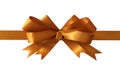 Gold gift bow ribbon isolated on white background straight horizontal closeup Royalty Free Stock Photo