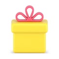Gold gift box 3d icon. Festive packaging with red volume bow Royalty Free Stock Photo