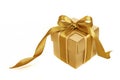 Gold Gift Box With Gold Ribbon Isolated