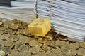Gold gift box in heap of coins Royalty Free Stock Photo