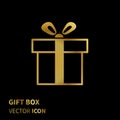 Gold gift box icon isolated on black