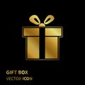 Gold Gift Box Icon Isolated On Black