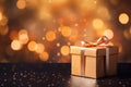 Rose Gold Glitter Wrap Gift Box Present with Bokeh Background, Ai Generated Royalty Free Stock Photo