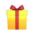 Gold Gift box or Present box with red ribbon bow isolated on white background Royalty Free Stock Photo