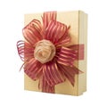 Gold Gift Box with Rose Ribbon and Red Ribbon isolated on white