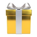 Gold gift box with silver ribbon bow Royalty Free Stock Photo