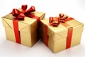 Gold gift boxes ribbon decor. Generate Ai Royalty Free Stock Photo