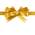 Gold gift ribbon and bow isolated on white straight horizontal Royalty Free Stock Photo