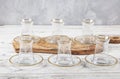 Gold gilded tea glasses. Turkish tea glass on white background