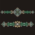 Gold glamour bracelet, female with emerald gemstones, applique rhinestones fashion. Royalty Free Stock Photo