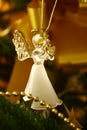 Gold glass Angel on the Christmas` tree Royalty Free Stock Photo