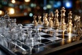 Gold and Glass Chess Pieces on a Board Royalty Free Stock Photo