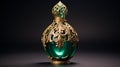 Exquisite Gold And Green Bottle With Intricate Metal Carving