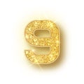 Gold glitter alphabet numbers 9 with shadow. Vector realistick shining golden font number nine of sparkles on white Royalty Free Stock Photo