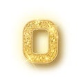 Gold glitter alphabet numbers 0 with shadow. Vector realistick shining golden font number zero of sparkles on white