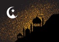 Gold glitter background with mosque silhouettes Royalty Free Stock Photo