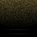 Gold glitter background with sparkle shine light confetti. Vector glittering black background. Golden shimmer texture Royalty Free Stock Photo