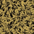 Gold glitter and black tropical seamless pattern