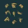 Gold glitter brush strokes collection. Grunge design elements. Hand made paint strokes. Vector illustration Royalty Free Stock Photo
