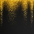 Gold glitter confetti on transparent background. Vector star sparkle rain with glowing shine splatter