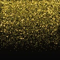 Gold glitter confetti vector. Falling golden star dust isolated on black background. Christmas shine