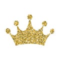 Gold glitter crown, royal sign on white background