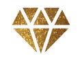 Gold Glitter Crystal Stone Silhouette Icon.Golden Shimmer Diamond Sparkle Stencil Sign