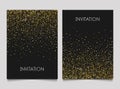 Gold glitter design invitation template. Golden background luxury dust vector card invitation