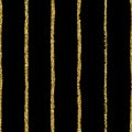 Gold glitter Dot on black striped background. Hand draw strips and polka dots vector seamless pattern