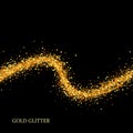 Gold glitter flow abstract lines isolated on black background. Sparkling dots wave with space for text for banners, party Royalty Free Stock Photo