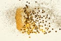 Gold glitter and glittering stars on light gray background in vintage colors Royalty Free Stock Photo