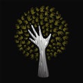Gold glitter hand tree for nature help concept
