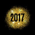 Gold glitter Happy New Year 2017 background. Glittering texture. Gold sparkles with frame. Chic invitation template for Royalty Free Stock Photo
