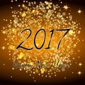 Gold glitter Happy New Year 2017 background. Vector background.Glittering texture. Sparkles with frame. Design element for festive Royalty Free Stock Photo