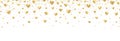 Gold glitter heart confetti border. Bright glitter particles for luxury greeting card. Sparkling texture. Valentines day