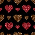 Gold glitter heart seamless pattern. Symbol of love, Valentine day holiday. Design wallpaper, background, fabric texture Royalty Free Stock Photo