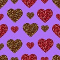 Gold glitter heart seamless pattern. Symbol of love, Valentine day holiday. Design wallpaper, background, fabric texture Royalty Free Stock Photo