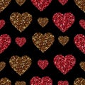 Gold glitter heart seamless pattern. Symbol of love, Valentine day holiday. Design wallpaper, background, fabric texture Royalty Free Stock Photo