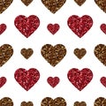 Gold glitter heart seamless pattern. Symbol of love, Valentine day holiday. Design wallpaper, background, fabric texture Royalty Free Stock Photo