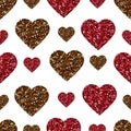 Gold glitter heart seamless pattern. Symbol of love, Valentine day holiday. Design wallpaper, background, fabric texture Royalty Free Stock Photo