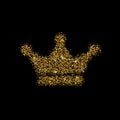 Gold glitter icon of crown isolated on background. Art creative concept illustration for web, glow light confetti, bright sequins