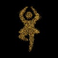 Gold glitter icon of dance girl isolated on background. Art creative concept illustration for web, glow light confetti, bright