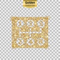 Gold glitter icon of gearbox isolated on background. Art creative concept illustration for web, glow light confetti, bright