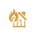 Gold Glitter Icon - House fire Royalty Free Stock Photo